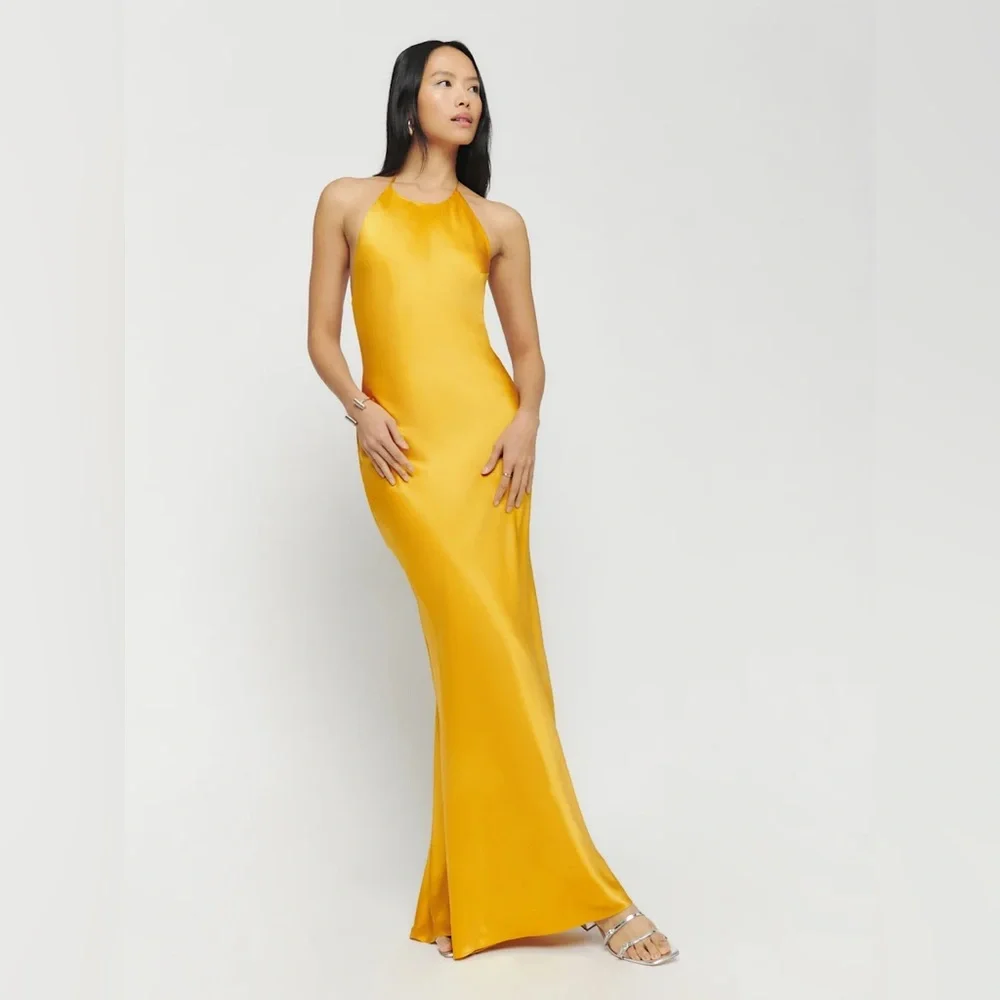 Reformation Jeany Silk Dress Tumeric Size Large NWT - Picture 4 of 16